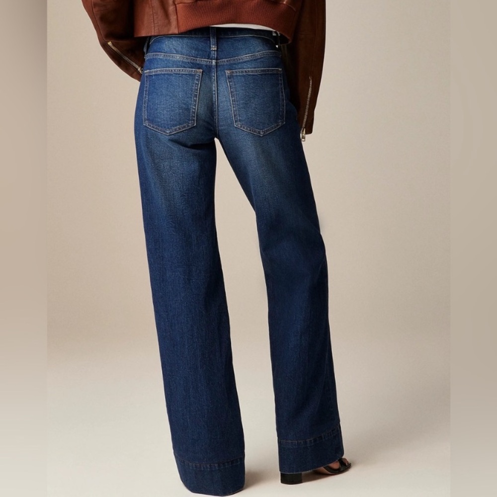 J. Crew Women's High-Rise Denim Wide Leg Trouser Blue Jeans Size 32T - Picture 3 of 11